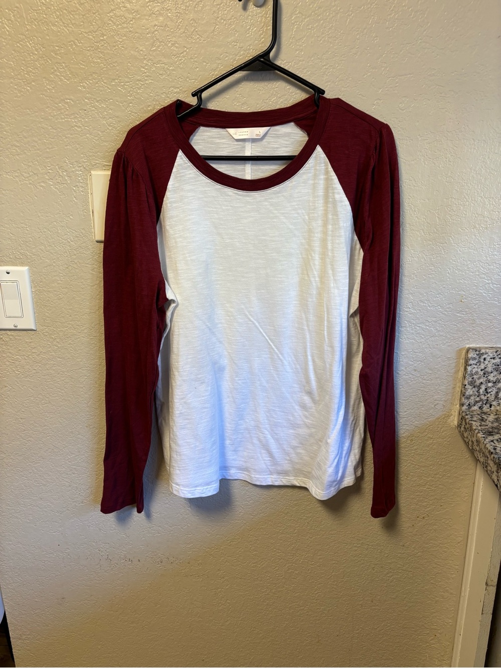 LC Lauren Conrad White Body Burgundy Raglan Long-Sleeve Tee